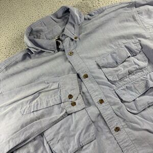 VTG Woolrich Vented Fishing Shirt Mens XL Blue Button Up Long Sleeve Hiking
